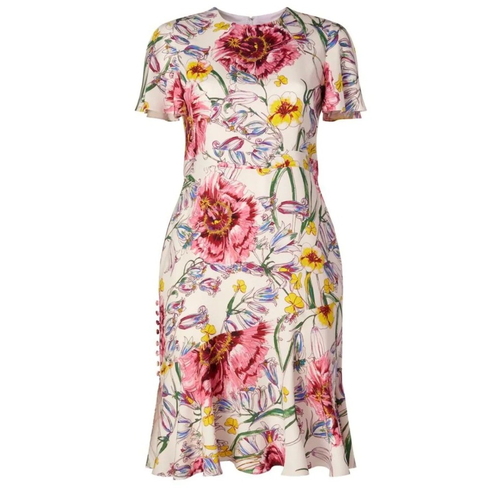 Prabal Gurung Victoria Silk Floral Flutter Sleeve Dress Luxury Designer, 8
